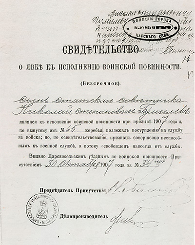 Свидетельство о явке к исполнению воинской повинности